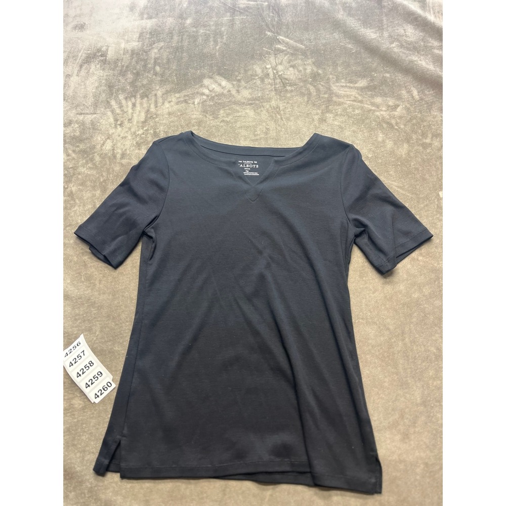 Talbots Petite Black Cotton V Neck Short Sleeve Tee Shirt‎ Top Women's MP